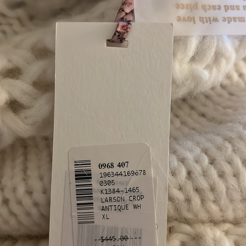 NWT 445 LoveShackFancy Larson Crop Pullover White Antique baby alpaca Size XL - Picture 14 of 14